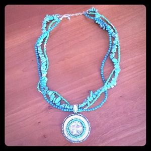 Turquoise and silver metal costume necklace